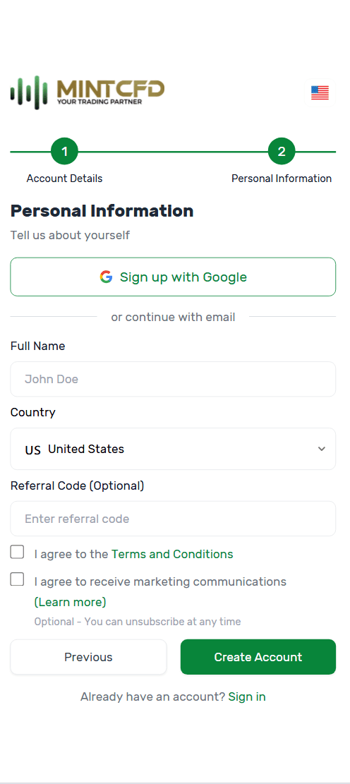 The personal information form