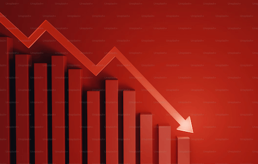 A red bar chart under a descending arrow, illustrating the semiconductor selloff